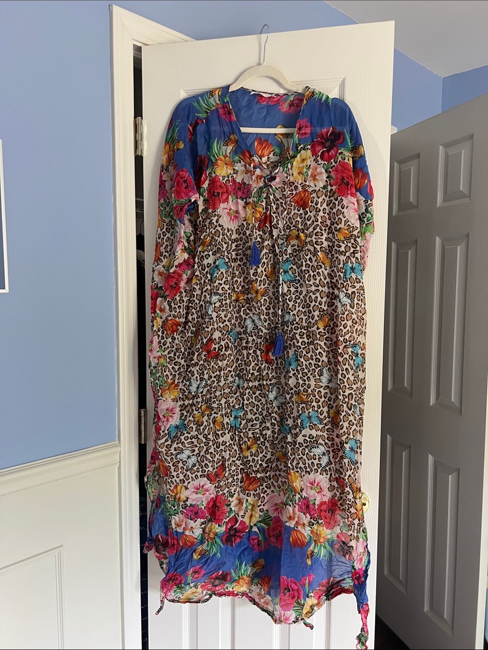 Johnny was sheer cover up Floral & Leopard Print Boho Maxi Dress - Multicolor